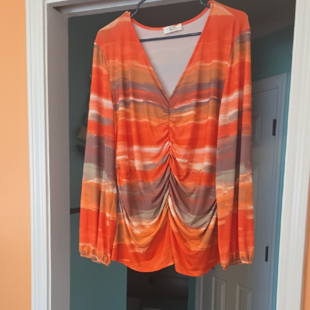 Vibrant Orange Striped Blouse